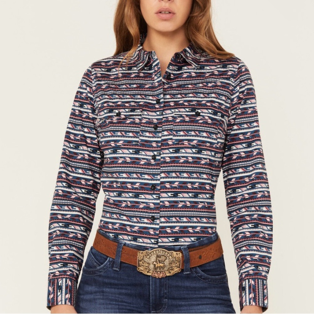 Rank 45 Heritage Patterned Long Sleeve Rodeo dress Button down Shirt